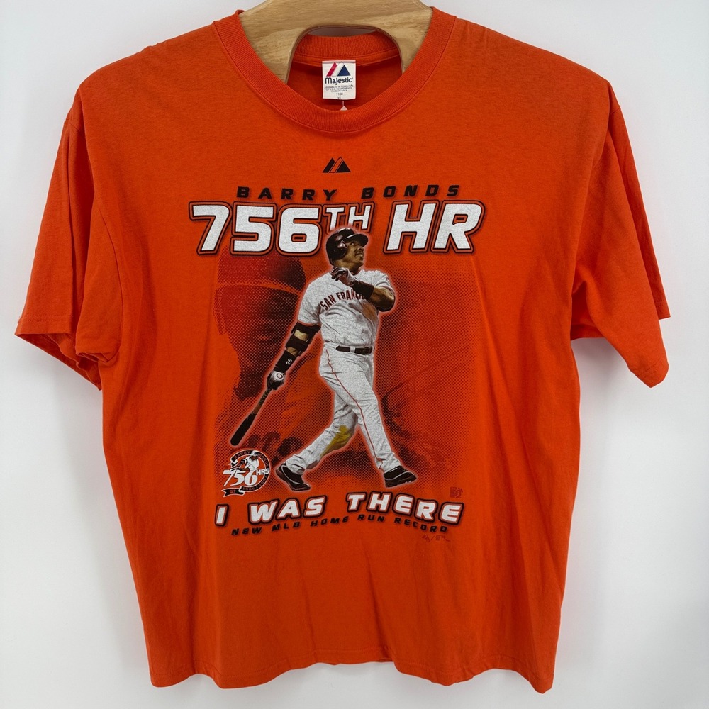 Majestic Barry Bonds 756th HR Record San Francisco Giants Orange T-Shirt Mens XL